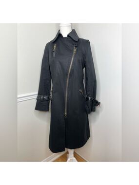 Mackage Asymmetrical Moto Trench Coat with Leather Trim M